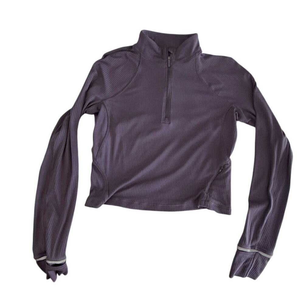 lululemon It's Rulu Ribbed Cropped Half Zip Nightfall Size 8 - Picture 3 of 3